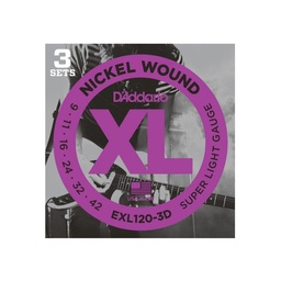 [JUEGELEDAD038] DAddario EXL120-3D (09-42) XL Nickel Wound Super Light (3 Sets)